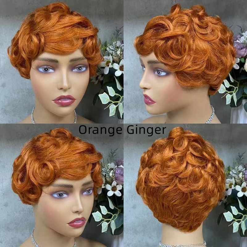 Colored Pixie Cut Human Hair Wig Full Machine-made Wig - 图片 4